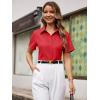 imageWomens Button Down Shirts Short Sleeve Fitted Button Up Dress Shirt Solid Collared Blouse Wrinkle Free Work Business TopRed