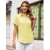 imageWomens Button Down Shirts Short Sleeve Fitted Button Up Dress Shirt Solid Collared Blouse Wrinkle Free Work Business TopYellow