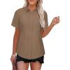 imageWomens Button Down Shirts Short Sleeve Fitted Button Up Dress Shirt Solid Collared Blouse Wrinkle Free Work Business TopLight Khaki