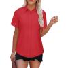 imageWomens Button Down Shirts Short Sleeve Fitted Button Up Dress Shirt Solid Collared Blouse Wrinkle Free Work Business TopRed