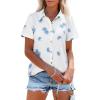 imagesiliteelon Womens Button Down Shirts Short Sleeve Summer Linen V Neck Collared Hawaiian Floral Print Casual Blouse TopsAll White Blue Flower