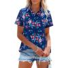 imagesiliteelon Womens Short Sleeve Button Down Shirts Summer Blouses Casual Tops Hawaiian Tropical Floral Printed Camp ShirtsDark Blue Pink Flower