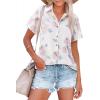 imagesiliteelon Womens Button Down Shirts Short Sleeve Summer Linen V Neck Collared Hawaiian Floral Print Casual Blouse TopsA Brown White Floral