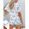 imagesiliteelon Womens Button Down Shirts Short Sleeve Summer Linen V Neck Collared Hawaiian Floral Print Casual Blouse TopsA Green White Floral