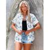 imagesiliteelon Womens Button Down Shirts Short Sleeve Summer Linen V Neck Collared Hawaiian Floral Print Casual Blouse TopsA Green White Floral