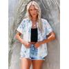 imagesiliteelon Womens Button Down Shirts Short Sleeve Summer Linen V Neck Collared Hawaiian Floral Print Casual Blouse TopsA White Green Flower