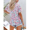 imagesiliteelon Womens Button Down Shirts Short Sleeve Summer Linen V Neck Collared Hawaiian Floral Print Casual Blouse TopsHot Pink Floral