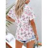 imagesiliteelon Womens Button Down Shirts Short Sleeve Summer Linen V Neck Collared Hawaiian Floral Print Casual Blouse TopsPink Green Flower