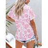 imagesiliteelon Womens Button Down Shirts Short Sleeve Summer Linen V Neck Collared Hawaiian Floral Print Casual Blouse TopsWhite Pink Floral