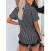 imagesiliteelon Womens Cotton Button Down Shirts Short Sleeve Striped Fitted Dress Shirt Collared Blouse Office Work TopBlack Striped