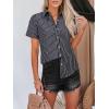 imagesiliteelon Womens Cotton Button Down Shirts Short Sleeve Striped Fitted Dress Shirt Collared Blouse Office Work TopBlack Striped