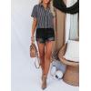 imagesiliteelon Womens Cotton Button Down Shirts Short Sleeve Striped Fitted Dress Shirt Collared Blouse Office Work TopBlack Striped