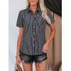 imagesiliteelon Womens Cotton Button Down Shirts Short Sleeve Striped Fitted Dress Shirt Collared Blouse Office Work TopBlack Striped