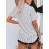 imagesiliteelon Womens Cotton Button Down Shirts Short Sleeve Striped Fitted Dress Shirt Collared Blouse Office Work TopBlack and White
