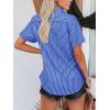 imagesiliteelon Womens Cotton Button Down Shirts Short Sleeve Striped Fitted Dress Shirt Collared Blouse Office Work TopBlue Striped