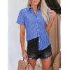 imagesiliteelon Womens Cotton Button Down Shirts Short Sleeve Striped Fitted Dress Shirt Collared Blouse Office Work TopBlue Striped