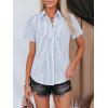 imagesiliteelon Womens Cotton Button Down Shirts Short Sleeve Striped Fitted Dress Shirt Collared Blouse Office Work TopBlue and White
