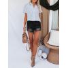 imagesiliteelon Womens Cotton Button Down Shirts Short Sleeve Striped Fitted Dress Shirt Collared Blouse Office Work TopBlue and White