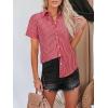 imagesiliteelon Womens Cotton Button Down Shirts Short Sleeve Striped Fitted Dress Shirt Collared Blouse Office Work TopDark Red Striped