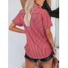 imagesiliteelon Womens Cotton Button Down Shirts Short Sleeve Striped Fitted Dress Shirt Collared Blouse Office Work TopDark Red Striped