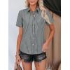 imagesiliteelon Womens Cotton Button Down Shirts Short Sleeve Striped Fitted Dress Shirt Collared Blouse Office Work TopDeep Gray Striped