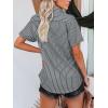 imagesiliteelon Womens Cotton Button Down Shirts Short Sleeve Striped Fitted Dress Shirt Collared Blouse Office Work TopDeep Gray Striped