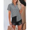 imagesiliteelon Womens Cotton Button Down Shirts Short Sleeve Striped Fitted Dress Shirt Collared Blouse Office Work TopDeep Gray Striped