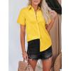 imagesiliteelon Womens Cotton Button Down Shirts Short Sleeve Striped Fitted Dress Shirt Collared Blouse Office Work TopDeep Yellow Striped