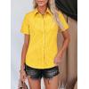 imagesiliteelon Womens Cotton Button Down Shirts Short Sleeve Striped Fitted Dress Shirt Collared Blouse Office Work TopDeep Yellow Striped