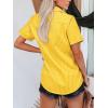 imagesiliteelon Womens Cotton Button Down Shirts Short Sleeve Striped Fitted Dress Shirt Collared Blouse Office Work TopDeep Yellow Striped