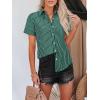imagesiliteelon Womens Cotton Button Down Shirts Short Sleeve Striped Fitted Dress Shirt Collared Blouse Office Work TopGreen Striped