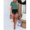 imagesiliteelon Womens Cotton Button Down Shirts Short Sleeve Striped Fitted Dress Shirt Collared Blouse Office Work TopGreen Striped