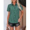 imagesiliteelon Womens Cotton Button Down Shirts Short Sleeve Striped Fitted Dress Shirt Collared Blouse Office Work TopGreen Striped
