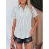 imagesiliteelon Womens Cotton Button Down Shirts Short Sleeve Striped Fitted Dress Shirt Collared Blouse Office Work TopGreen and White