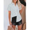 imagesiliteelon Womens Cotton Button Down Shirts Short Sleeve Striped Fitted Dress Shirt Collared Blouse Office Work TopGreen and White