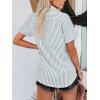 imagesiliteelon Womens Cotton Button Down Shirts Short Sleeve Striped Fitted Dress Shirt Collared Blouse Office Work TopGreen and White