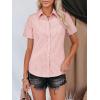 imagesiliteelon Womens Cotton Button Down Shirts Short Sleeve Striped Fitted Dress Shirt Collared Blouse Office Work TopLight Pink Striped