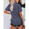 imagesiliteelon Womens Cotton Button Down Shirts Short Sleeve Striped Fitted Dress Shirt Collared Blouse Office Work TopNavy Blue Striped