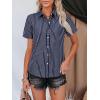 imagesiliteelon Womens Cotton Button Down Shirts Short Sleeve Striped Fitted Dress Shirt Collared Blouse Office Work TopNavy Blue Striped