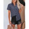 imagesiliteelon Womens Cotton Button Down Shirts Short Sleeve Striped Fitted Dress Shirt Collared Blouse Office Work TopNavy Blue Striped