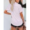 imagesiliteelon Womens Cotton Button Down Shirts Short Sleeve Striped Fitted Dress Shirt Collared Blouse Office Work TopPink Pinstripe