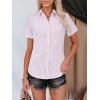 imagesiliteelon Womens Cotton Button Down Shirts Short Sleeve Striped Fitted Dress Shirt Collared Blouse Office Work TopPink Pinstripe