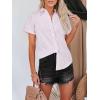 imagesiliteelon Womens Cotton Button Down Shirts Short Sleeve Striped Fitted Dress Shirt Collared Blouse Office Work TopPink Pinstripe