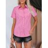 imagesiliteelon Womens Cotton Button Down Shirts Short Sleeve Striped Fitted Dress Shirt Collared Blouse Office Work TopPink Striped