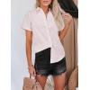 imagesiliteelon Womens Cotton Button Down Shirts Short Sleeve Striped Fitted Dress Shirt Collared Blouse Office Work TopPink and White