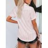 imagesiliteelon Womens Cotton Button Down Shirts Short Sleeve Striped Fitted Dress Shirt Collared Blouse Office Work TopPink and White