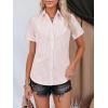 imagesiliteelon Womens Cotton Button Down Shirts Short Sleeve Striped Fitted Dress Shirt Collared Blouse Office Work TopPink and White