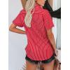 imagesiliteelon Womens Cotton Button Down Shirts Short Sleeve Striped Fitted Dress Shirt Collared Blouse Office Work TopRed Striped