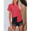 imagesiliteelon Womens Cotton Button Down Shirts Short Sleeve Striped Fitted Dress Shirt Collared Blouse Office Work TopRed Striped