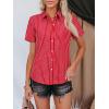 imagesiliteelon Womens Cotton Button Down Shirts Short Sleeve Striped Fitted Dress Shirt Collared Blouse Office Work TopRed Striped